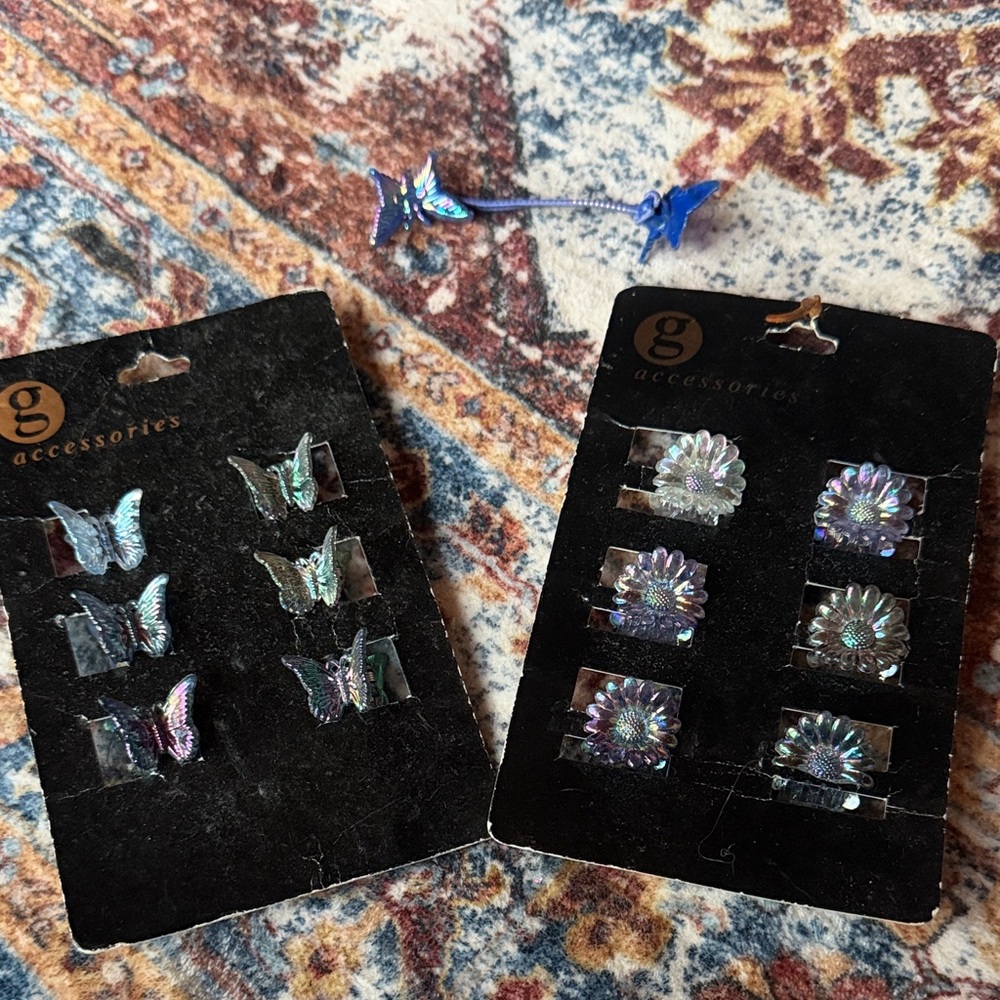 Y2K 1999- Iridescent Butterfly and Flower Hair Clips
